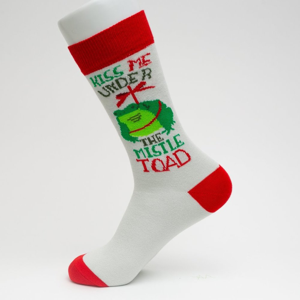 Kiss Me Under The Mistletoad Themed Mid Calf Socks